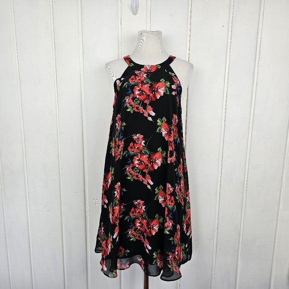 Betsey Johnson Dresses & Skirts - Betsey Johnson Bohemian Black Pink Floral Lined Halter Top Dress sz 6